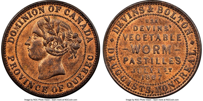 Province of Canada "Devins & Bolton" Token ND MS64 Red and Brown NGC, Br-569 (R2...