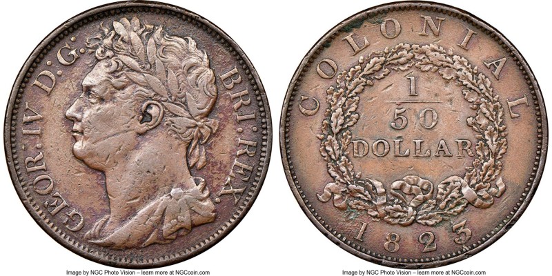 British Colony. George IV copper Pattern 1/50 Dollar 1823 XF Details (Environmen...