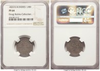 British Colony. George IV Proof "Anchor Money" 1/8 Dollar 1820 PR64 NGC, KM2. Dressed in a steel-hued patina with elements of underlying blue and blue...