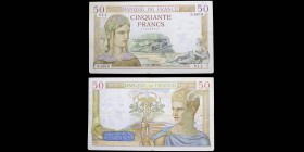 Banque de France
50 Francs Cérès "modifié", 5.8.1937
Ref : F. 18/1
VF. Très Rare. Avec inscription en haut à droite