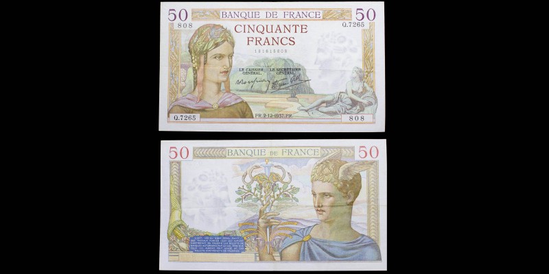 Banque de France
50 Francs Cérès "modifié", 2.12.1937
Ref : F. 18/5
VF-EF