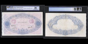 Banque de France
500 Francs, Bleu et Rose, "modifié", 21 Septembre 1939
Ref : F. 31/40
PCGS VF30 Details
