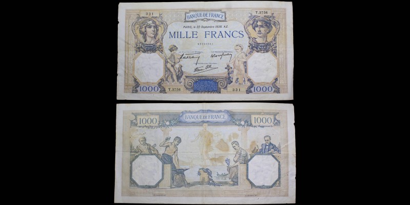 Banque de France
1000 Francs Cérès et Mercure "modifié", 22 septembre 1938
Ref :...