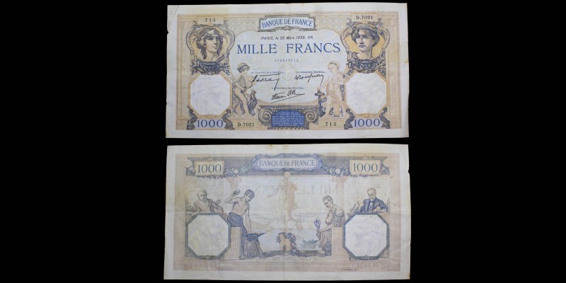 Banque de France
1000 Francs Cérès et Mercure "modifié", 30 mars 1939
Ref : F. 3...