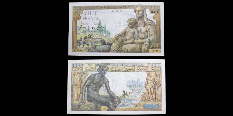 Banque de France
1000 Francs Déesse Déméter, 5.11.1942
Ref : F. 40/10
presque EF...