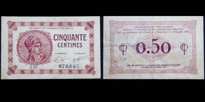 Chambres de Commerce de Paris 
50 Centimes
Délibération : 10 mars 1920
Série J
V...