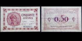 Chambres de Commerce de Paris 
50 Centimes
Délibération : 10 mars 1920
Série J
VF