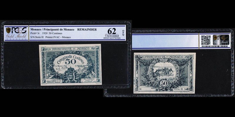 Monaco
Albert Ier 1889-1922
Billet de 50 centimes, sans numéro, Série H, 1920
Re...