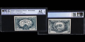Monaco
Albert Ier 1889-1922
Billet de 50 centimes, sans numéro, Série H, 1920
Ref : G.MCb, Pick 3
Conservation : PCGS UNC62 OPQ