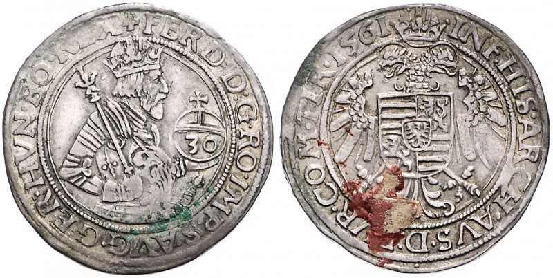 FERDINAND I. (1526 - 1564)&nbsp;
30 Kreuzer, 1561, 13,22g, Hall. M.T. 144&nbsp;...