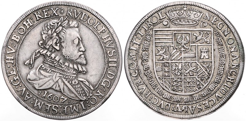 RUDOLF II (1576 - 1612)&nbsp;
1 Thaler, 1607, 20,59g, Hall. Dav. 3005&nbsp;

...