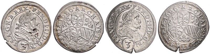 FERDINAND II (1619 - 1637)&nbsp;
Lot 2 coins 3 Kreuzer 1626, Graz. Her. 1079&nb...