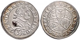 FERDINAND II (1619 - 1637)&nbsp;
3 Kreuzer, 1627, 1,81g, Graz. Her. 1082&nbsp;

EF | EF