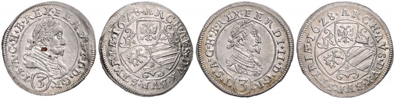 FERDINAND II (1619 - 1637)&nbsp;
Lot 2 coins 3 Kreuzer 1628, Graz. Her. 1085&nb...