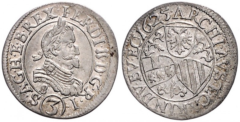 FERDINAND II (1619 - 1637)&nbsp;
3 Kreuzer, 1625, 1,68g, St. Veit. Her. 1113&nb...