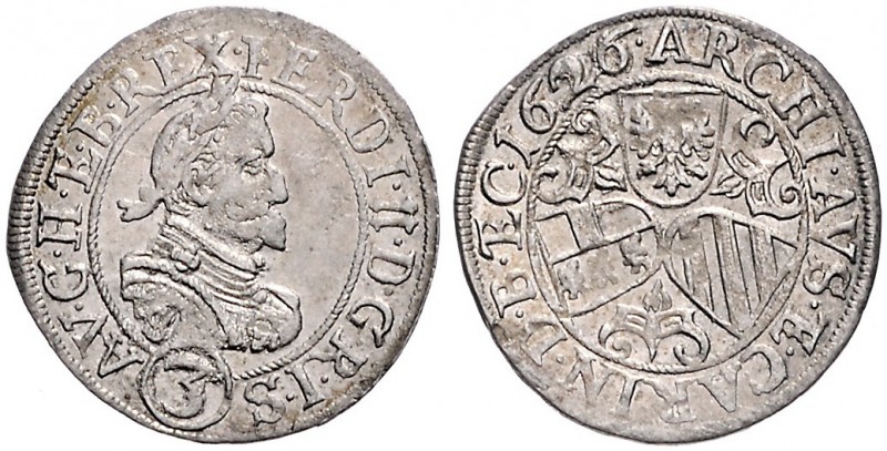 FERDINAND II (1619 - 1637)&nbsp;
3 Kreuzer, 1626, 1,71g, St. Veit. Her. 1114&nb...