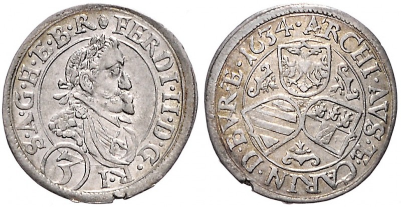 FERDINAND II (1619 - 1637)&nbsp;
3 Kreuzer, 1634, 1,67g, St. Veit. Her. 1131&nb...