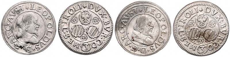ARCHDUKE LEOPOLD (1618 - 1632)&nbsp;
Lot 2 coins 3 Kreuzer, b. l., Hall. M. T. ...