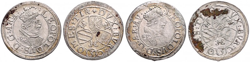 ARCHDUKE LEOPOLD (1618 - 1632)&nbsp;
Lot 2 coins 3 Kreuzer, b. l., Hall. M. T. ...