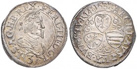 FERDINAND III (1637 - 1657)&nbsp;
3 Kreuzer, 1637, 1,82g, Graz. Her. 689&nbsp;

EF | EF