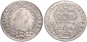 JOSEPH II (1765 - 1790)&nbsp;
20 Kreuzer, 1772, 6,47g, G. Her. 215&nbsp;

about EF | about EF