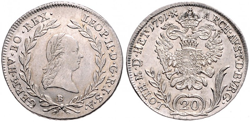 LEOPOLD II (1790 - 1792)&nbsp;
20 Kreuzer, 1791, 6,63g, B. Her. 64&nbsp;

EF ...