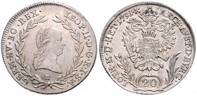 LEOPOLD II (1790 - 1792)&nbsp;
20 Kreuzer, 1791, 6,63g, B. Her. 64&nbsp;

EF | about UNC
