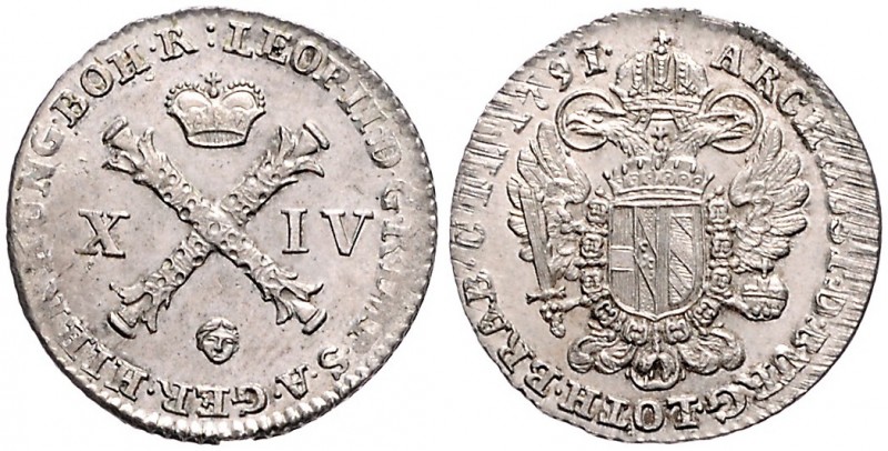 LEOPOLD II (1790 - 1792)&nbsp;
XIV. (14) Liards, 1791, 2,62g, BL. Her. 90&nbsp;...