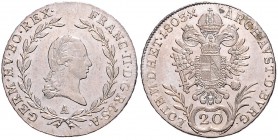 FRANCIS II / I (1972 - 1806 - 1835)&nbsp;
20 Kreuzer, 1803, 6,6g, A. Her. 630&nbsp;

EF | EF
