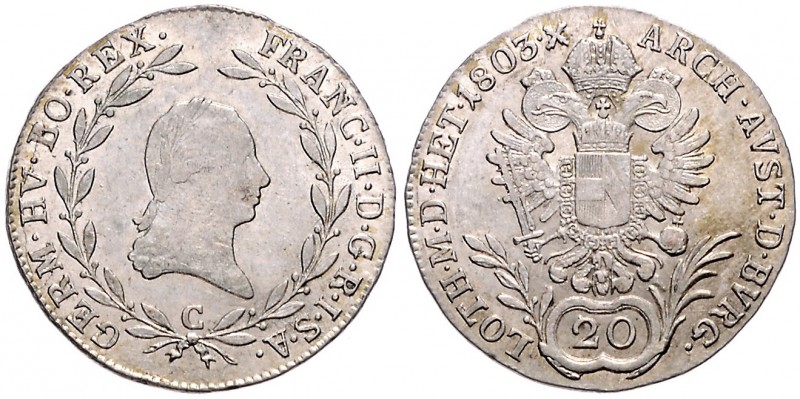 FRANCIS II / I (1972 - 1806 - 1835)&nbsp;
20 Kreuzer, 1803, 6,54g, C. Her. 645&...