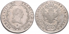 FRANCIS II / I (1972 - 1806 - 1835)&nbsp;
20 Kreuzer, 1806, 6,62g, A. Her. 681&nbsp;

EF | EF