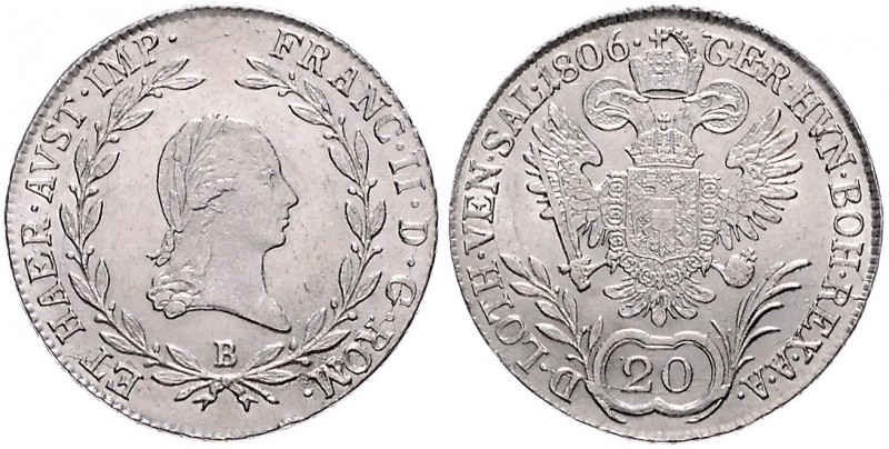 FRANCIS II / I (1972 - 1806 - 1835)&nbsp;
20 Kreuzer, 1806, 6,51g, B. Früh. 271...