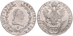 FRANCIS II / I (1972 - 1806 - 1835)&nbsp;
20 Kreuzer, 1809, 6,58g, C. Früh. 285&nbsp;

UNC | UNC
