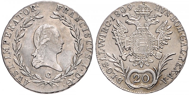 FRANCIS II / I (1972 - 1806 - 1835)&nbsp;
20 Kreuzer, 1809, 6,58g, C. Früh. 285...