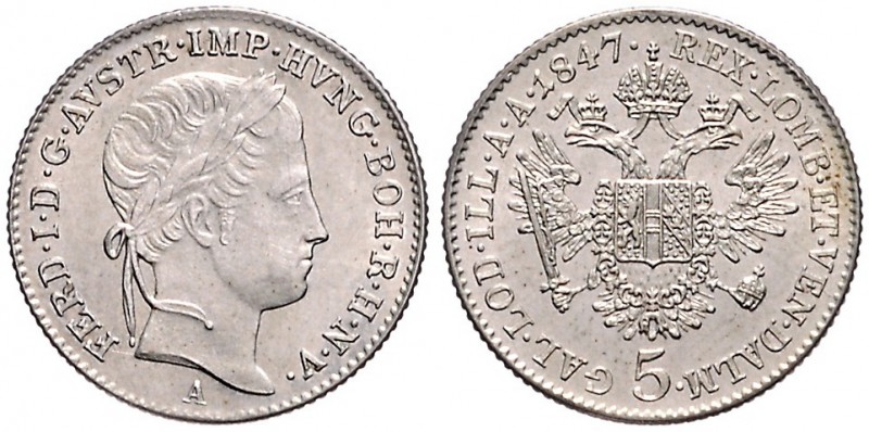 FERDINAND V. / I. (1835 - 1848)&nbsp;
5 Kreuzer, 1847, 2,2g, A. Früh. 884&nbsp;...