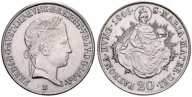 FERDINAND V / I (1835 - 1848)&nbsp;
20 Kreuzer, 1846, 6,66g, B. Früh. 944&nbsp;...