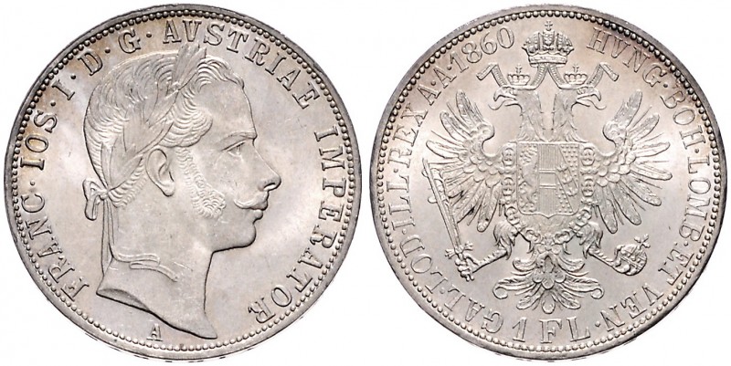 FRANZ JOSEPH I (1848 - 1916)&nbsp;
1 Gulden, 1860, 12,34g, A. Früh. 1456&nbsp;...