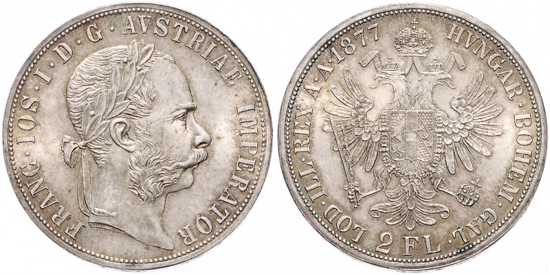 FRANZ JOSEPH I (1848 - 1916)&nbsp;
2 Gulden, 1877, 24,63g, Wien. Früh. 1376&nbs...