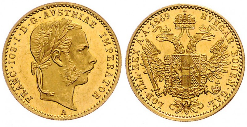 FRANZ JOSEPH I (1848 - 1916)&nbsp;
1 Ducat, 1869, 3,49g, A. Früh. 1227&nbsp;
...