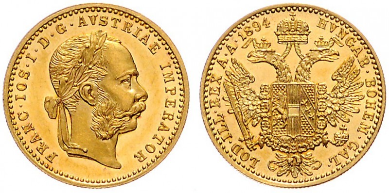 FRANZ JOSEPH I (1848 - 1916)&nbsp;
1 Ducat, 1894, 3,49g, Wien. Früh. 1253&nbsp;...