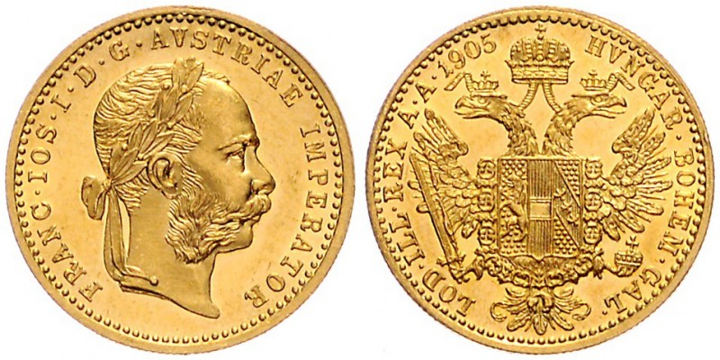 FRANZ JOSEPH I (1848 - 1916)&nbsp;
1 Ducat, 1905, 3,49g, Wien. Früh. 1264&nbsp;...