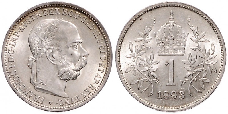 FRANZ JOSEPH I (1848 - 1916)&nbsp;
1 Corona, 1893, 5,03g, Wien. Früh. 1966&nbsp...