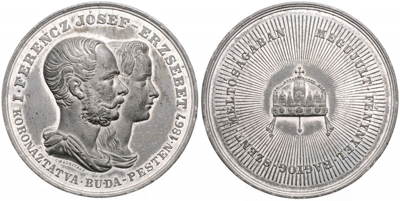 FRANZ JOSEPH I (1848 - 1916)&nbsp;
AE medal Coronation in Budapest, 1867, 75,4g...