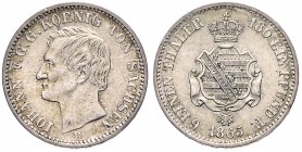 GERMAN STATES&nbsp;
1/6 Thaler Johann v. G. G. King von Sachsen (1854 - 1873), 1865, 5,3g, KM 1205&nbsp;

EF | EF