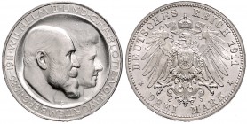 GERMAN STATES&nbsp;
3 Mark Würtenberg, Silver wedding Wilhelm II. (1891 - 1918), 1911, 16,63g, Jägger 177a&nbsp;

about UNC | about UNC