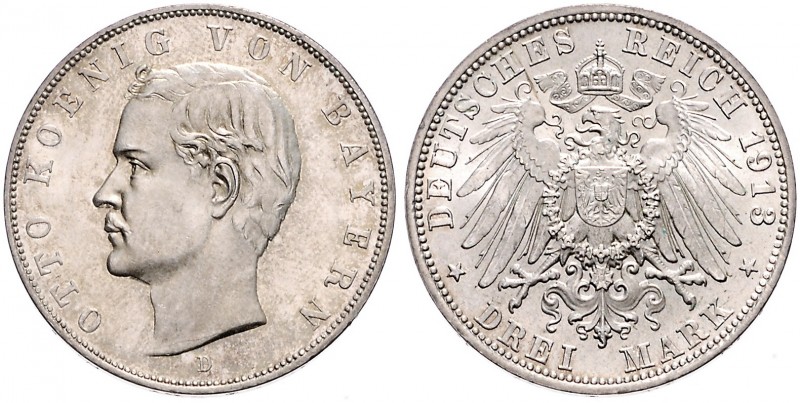 GERMAN STATES&nbsp;
3 Mark Otto von Bayern (1886 - 1913), 1913, 16,65g, Jägger ...