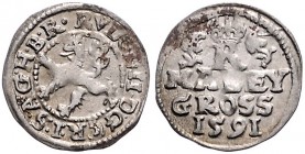 COINS MINTED IN BOHEMIA DURING THE REIGN OF RUDOLF II (1576 - 1612)&nbsp;
Small groschen, 1591, 0,96g, České Budějovice. Hal. 460&nbsp;

VF | VF