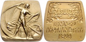 CZECHOSLOVAKIA&nbsp;
AE Plaquette Trade Fairs Brno, gold plated, 1923, 83g, Kremnica. 46 x 46 mm&nbsp;

VF | VF