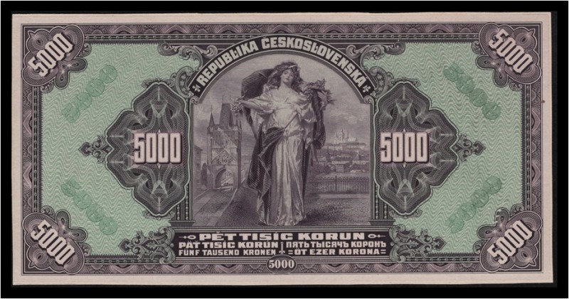 CZECHOSLOVAK REPUBLIK (1919 - 1939)&nbsp;
Nátisk 5000 Kčs not realized size, Sé...