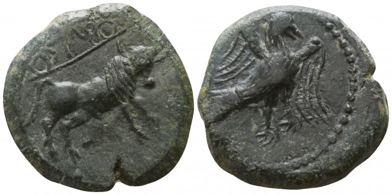 Iberia. Obulco circa 200 BC.
Semis AE

20mm., 6,47g.

 Eagle standing right...